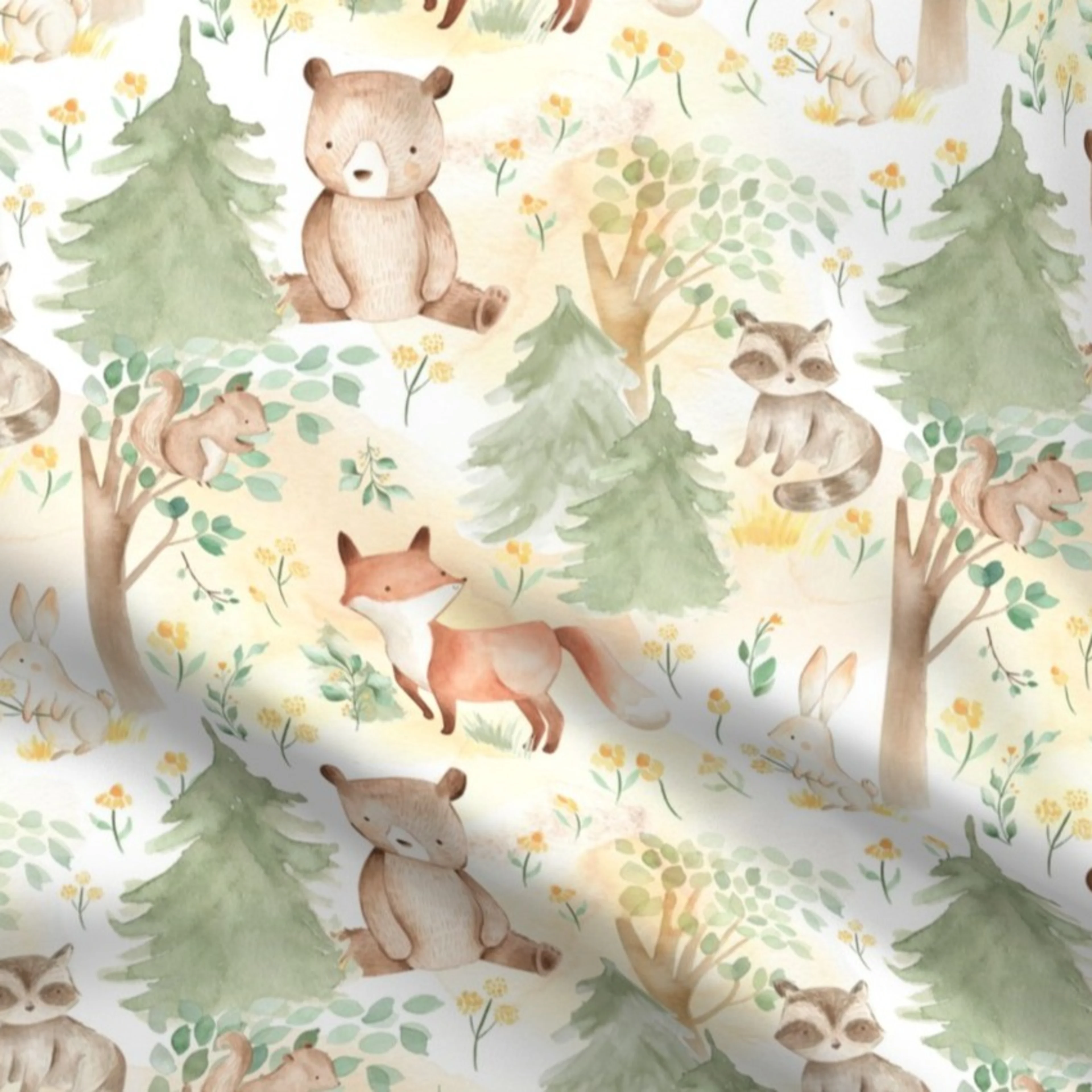 Woodland animals printed fabric