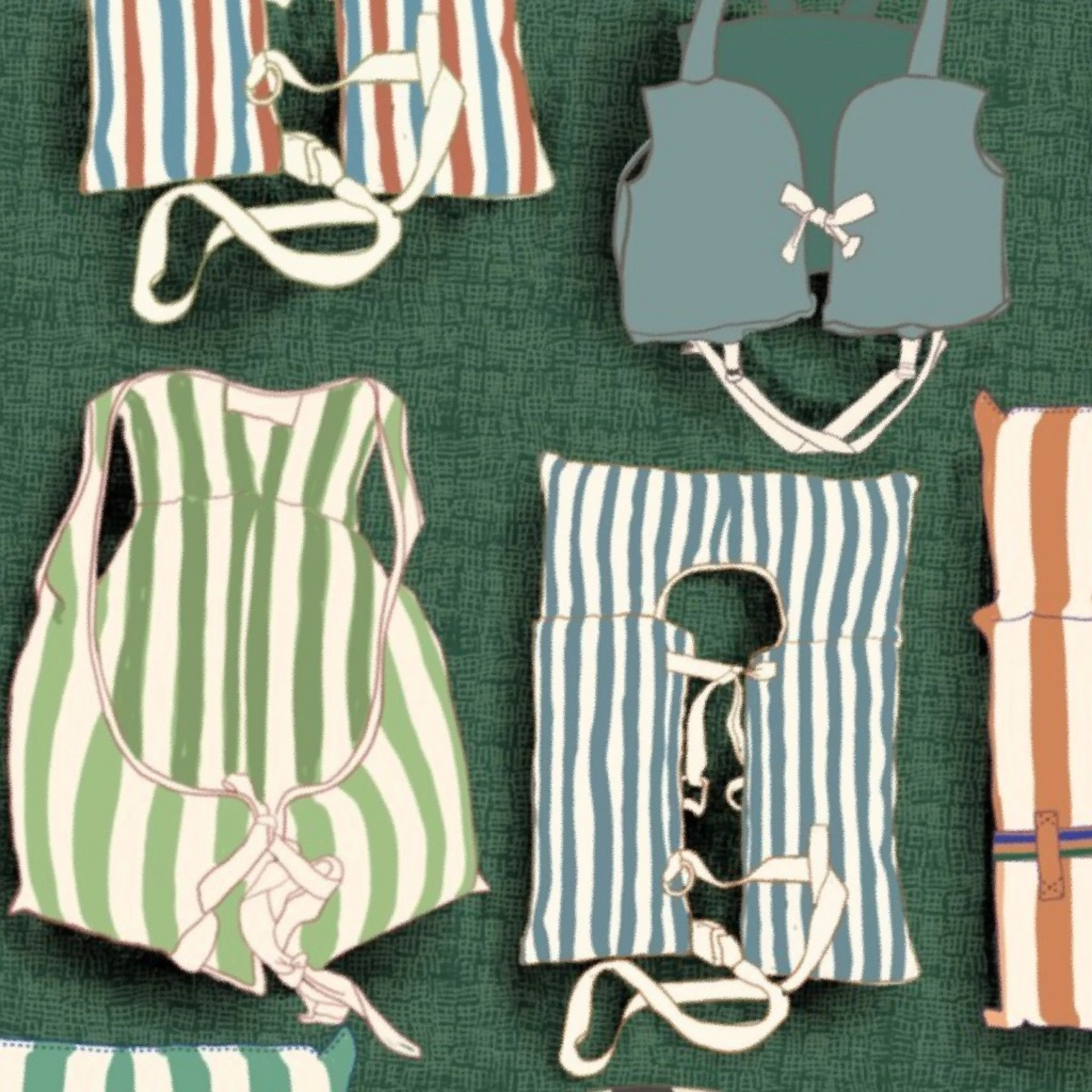 Vintage life vests on forest green Wallpaper by shellypenko