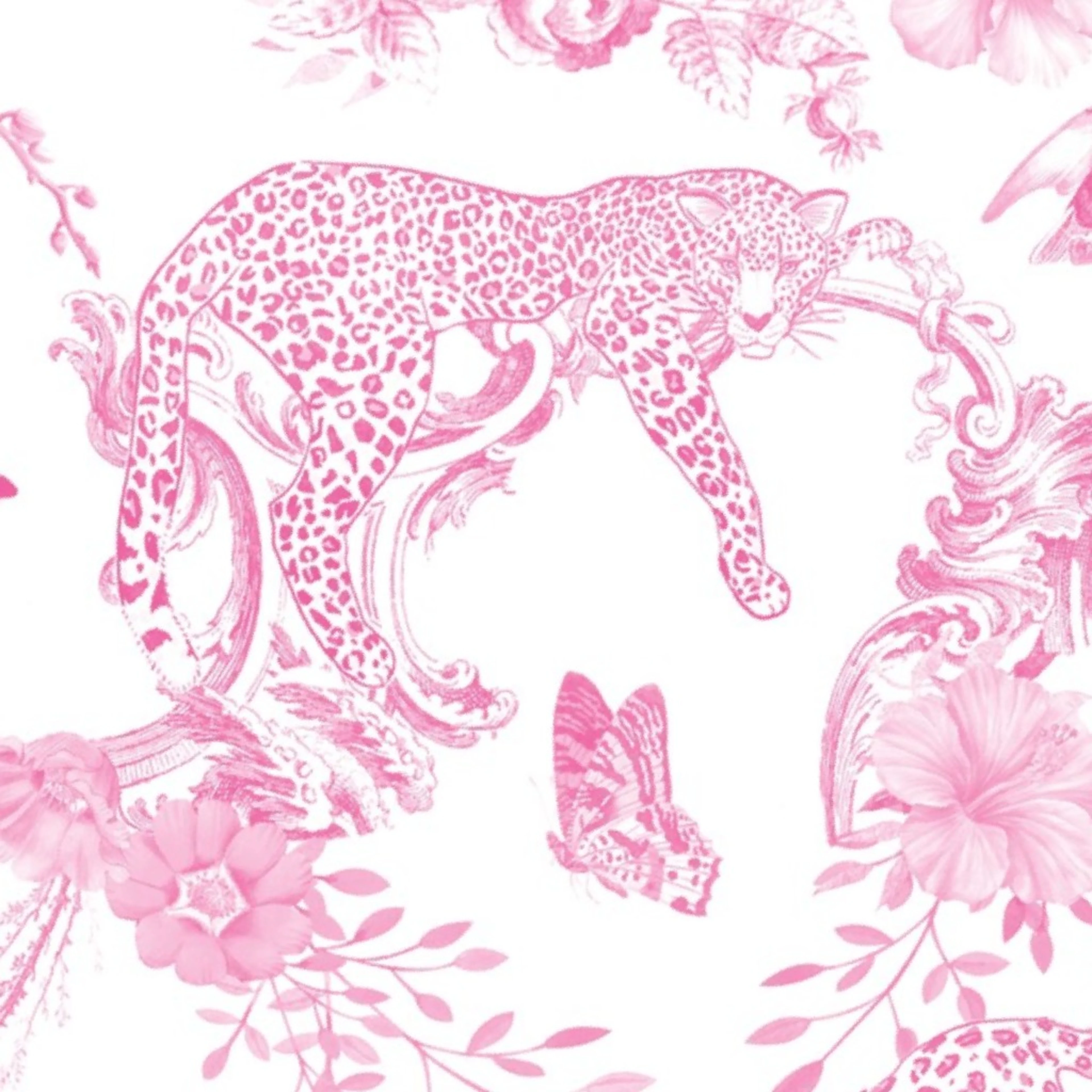Preppy Chinoiserie Pink Jungle Toile Pattern with Leopards and Monkeys Wallpaper by alicemills