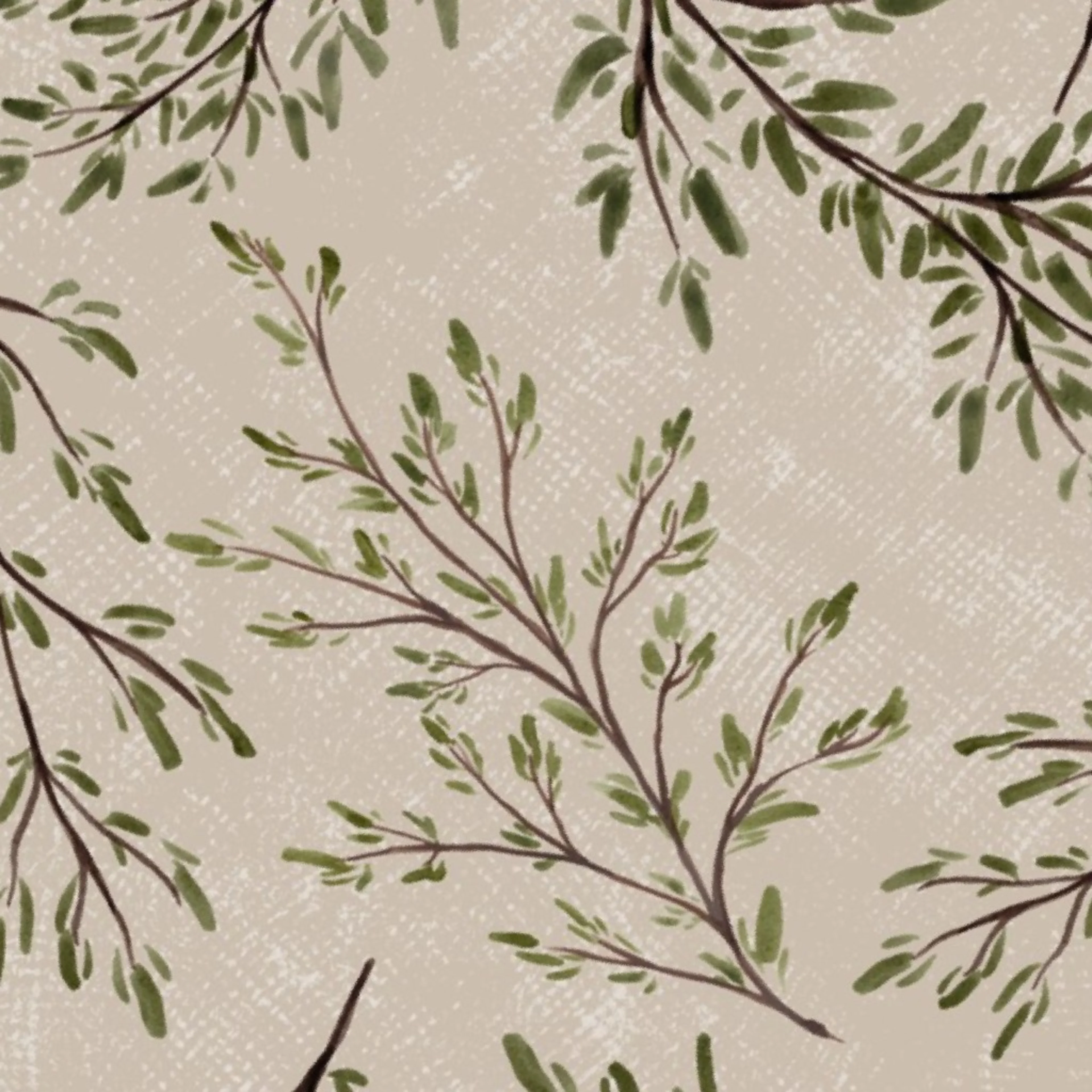 Jumbo - Rustic Watercolour Leaf Branches - Texture - Beige Wallpaper by sabinamariadesign