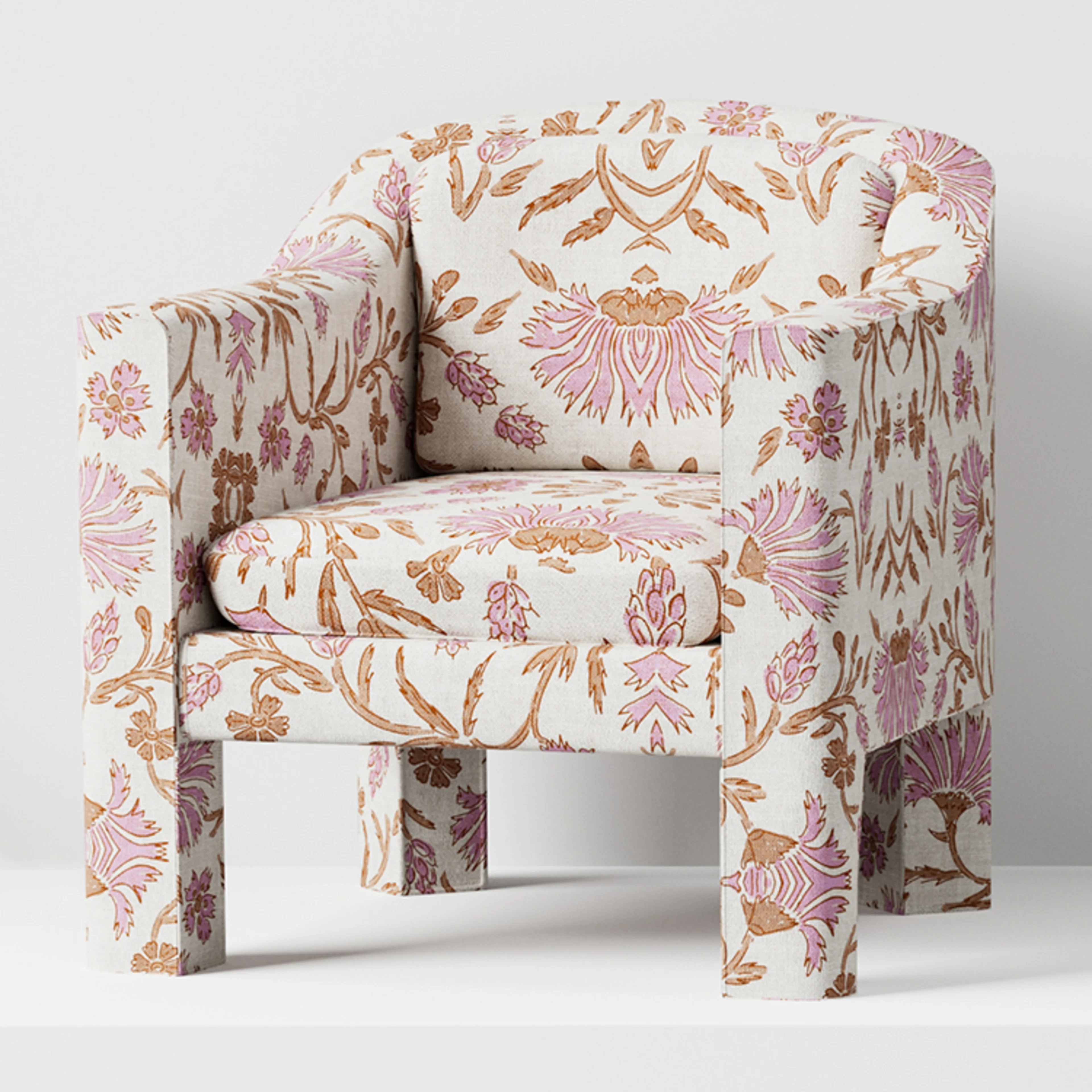 A boho pink floral chair