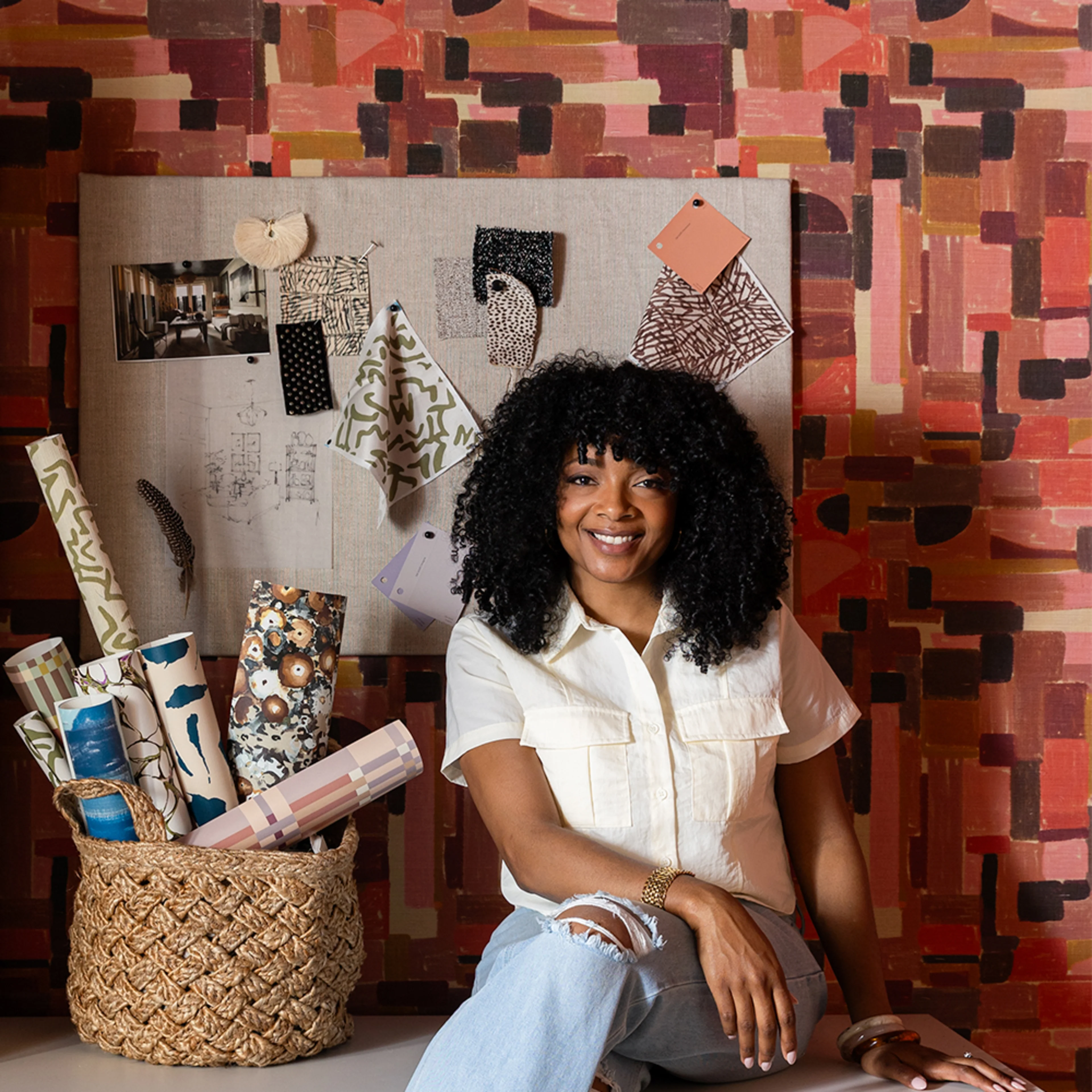 Indigo Pruitt with designs in her Spoonflower collection.