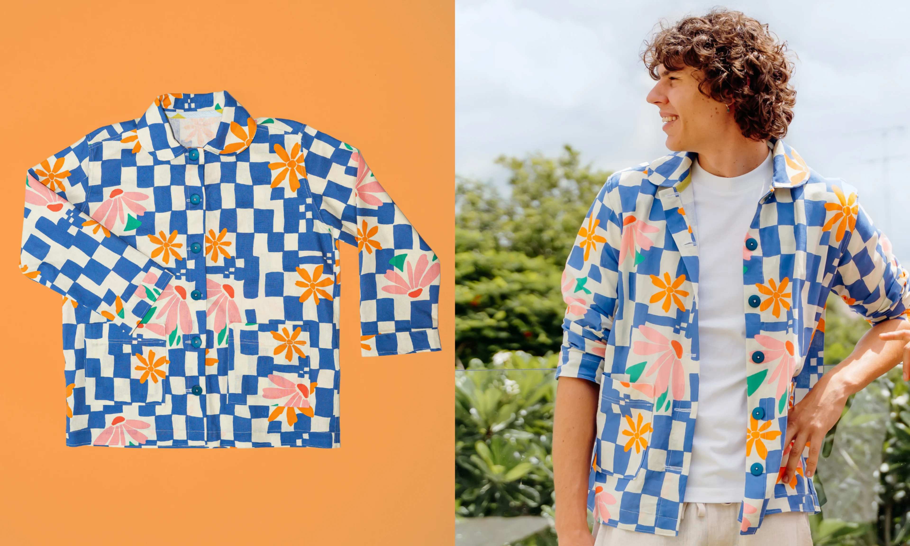 Man wearing jacket made with Essex Linen